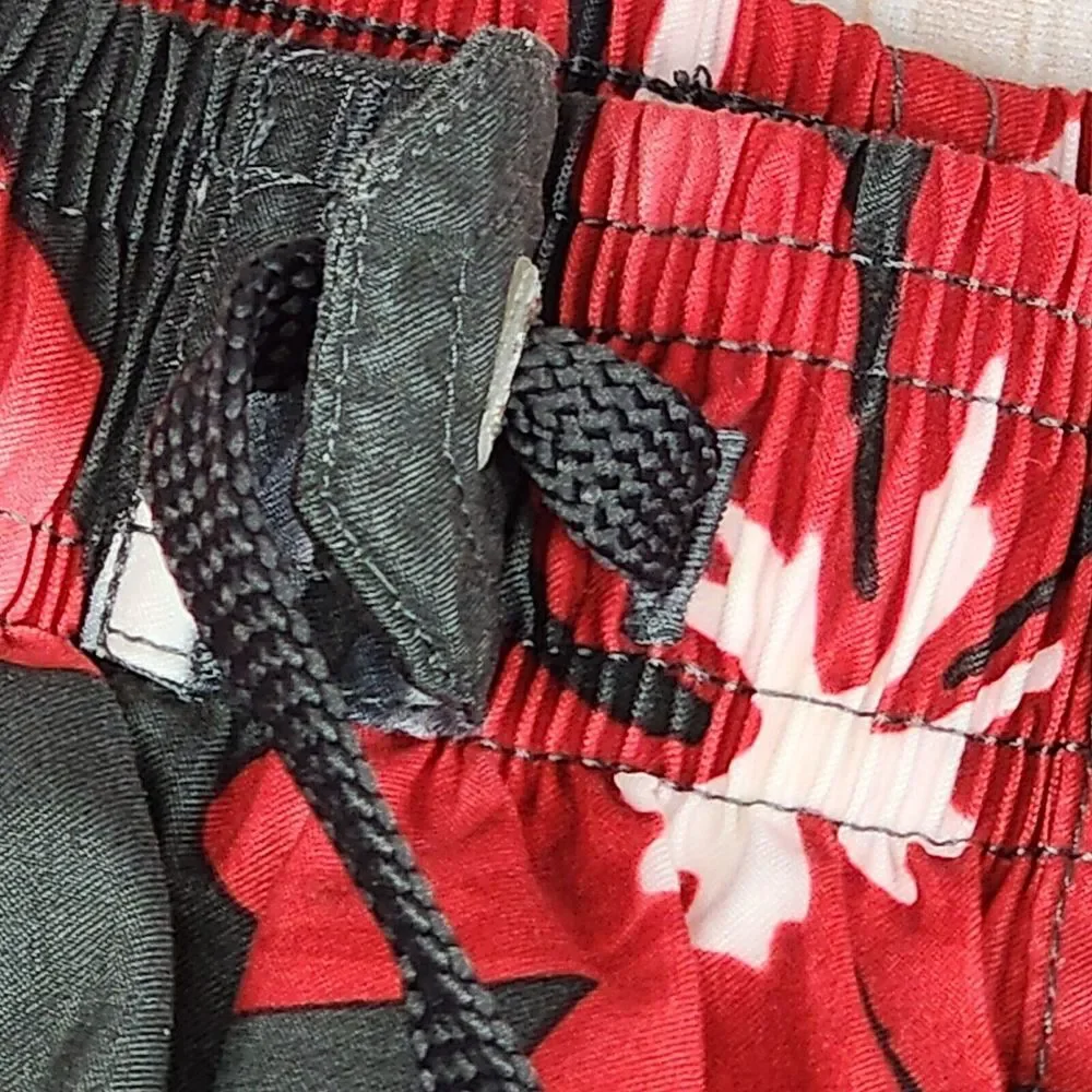 Speedo Mens M Lined Swim Trunks Black and Red Hawaiian Flower Boardshort Pockets